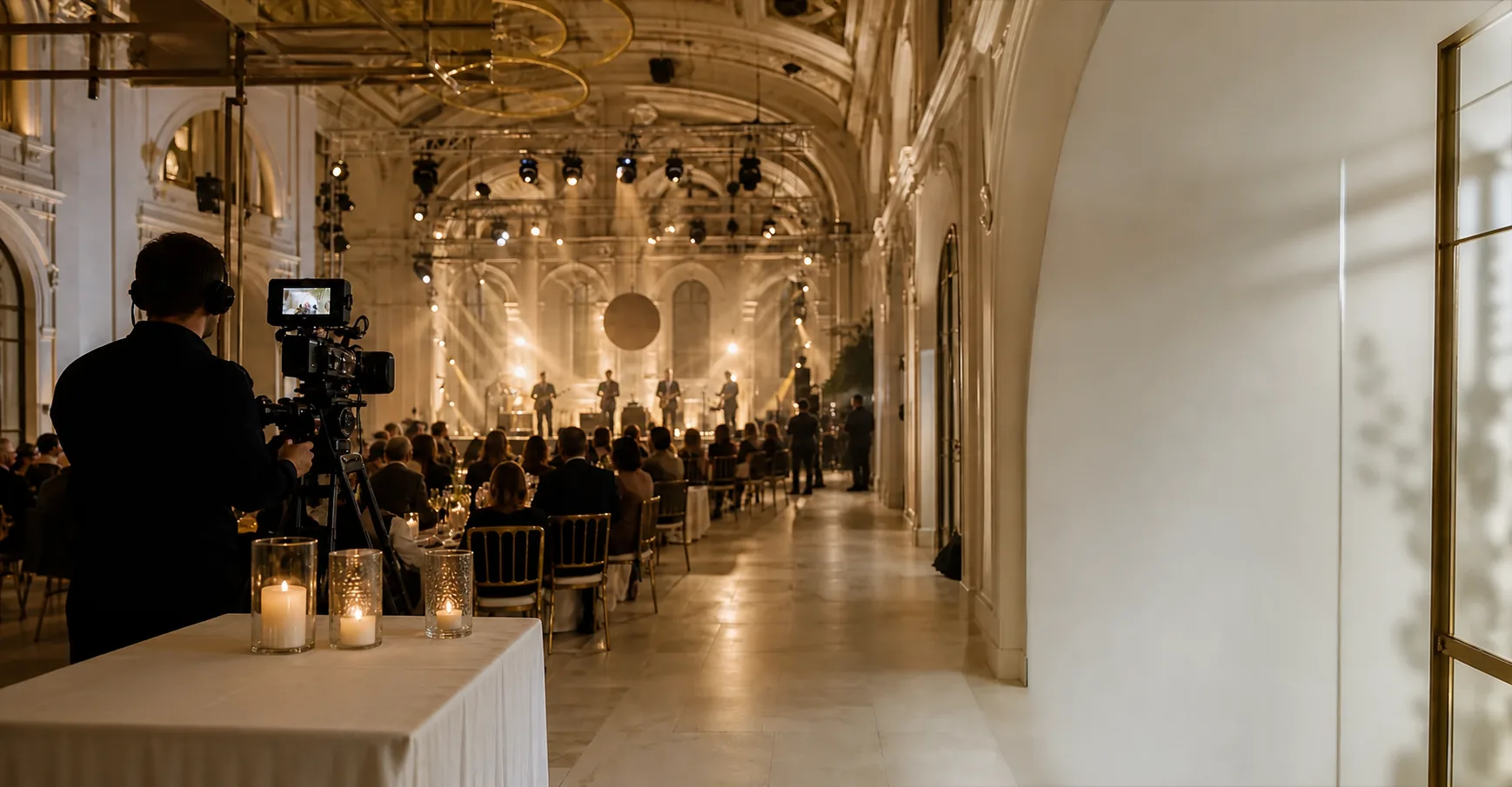 Kulturní event s kamerou, publikem a živým vystoupením